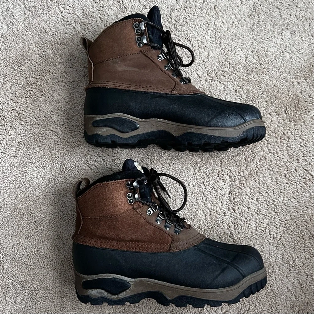Rugged Exposure Men's Black and Brown Thinsulate Snow Leather Boots